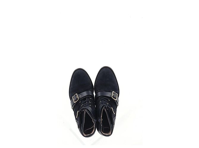 Botas de tornozelo Chloé com fivela e detalhes de cadarço em camurça preta Preto - vista 9