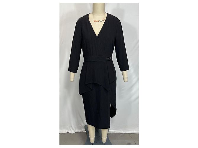 Vestido midi peplum a rayas en negro de viscosa de Jason Wu - vista 7