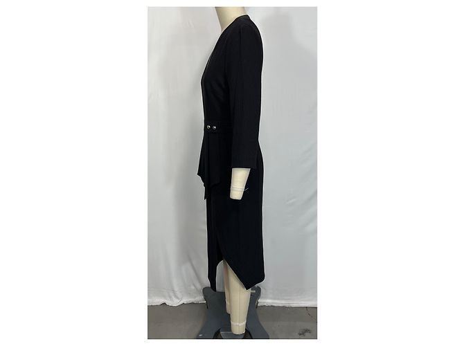 Vestido midi peplum a rayas en negro de viscosa de Jason Wu - vista 8
