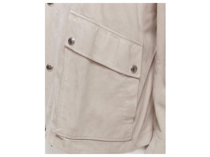 BRUNELLO CUCINELLI light grey genuine soft suede leather flap pocket jacket - view 2