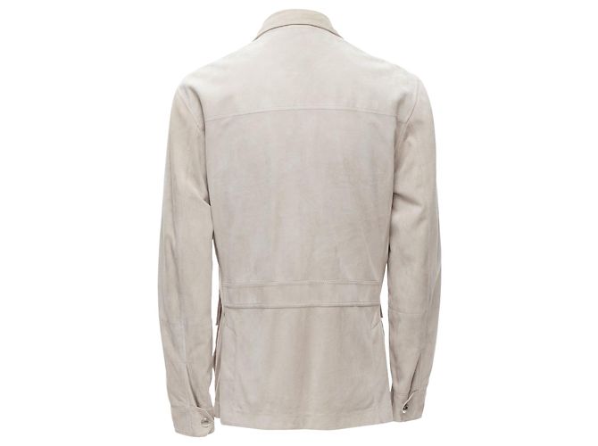 BRUNELLO CUCINELLI light grey genuine soft suede leather flap pocket jacket - view 6