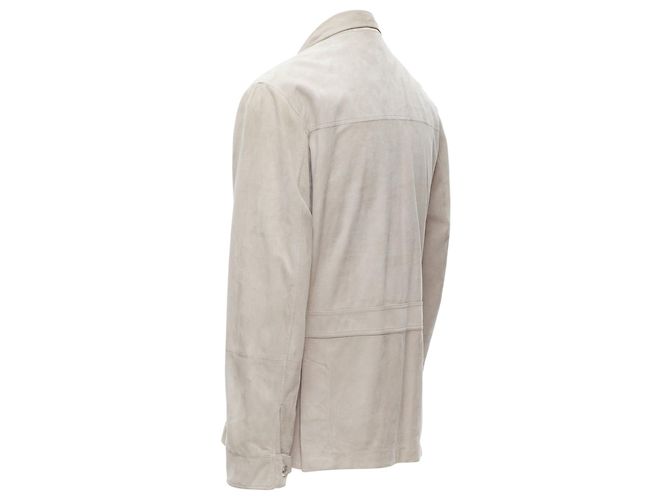 BRUNELLO CUCINELLI light grey genuine soft suede leather flap pocket jacket - view 7
