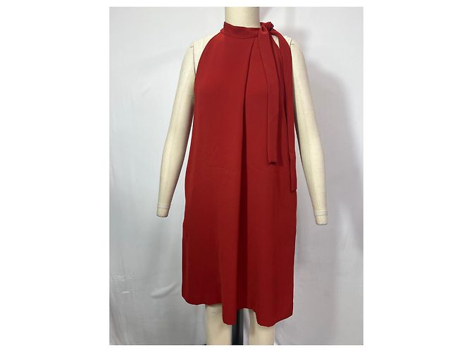 Vestido de crepé rojo con cuello de lazo Espere Admiral de Theory - vista 10