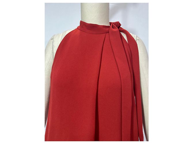 Vestido de crepé rojo con cuello de lazo Espere Admiral de Theory - vista 14