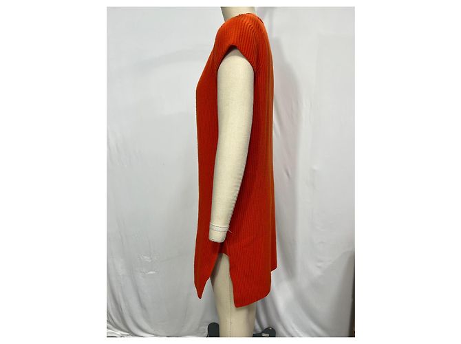 Hermès Strickkleid mit V-Ausschnitt aus orange Wolle Koralle - Ansicht 11