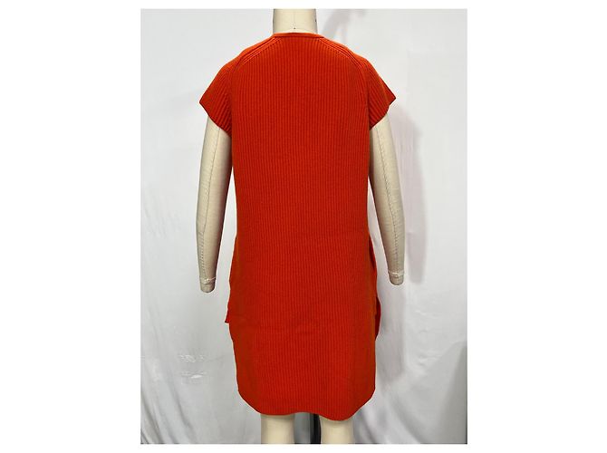 Hermès Strickkleid mit V-Ausschnitt aus orange Wolle Koralle - Ansicht 12