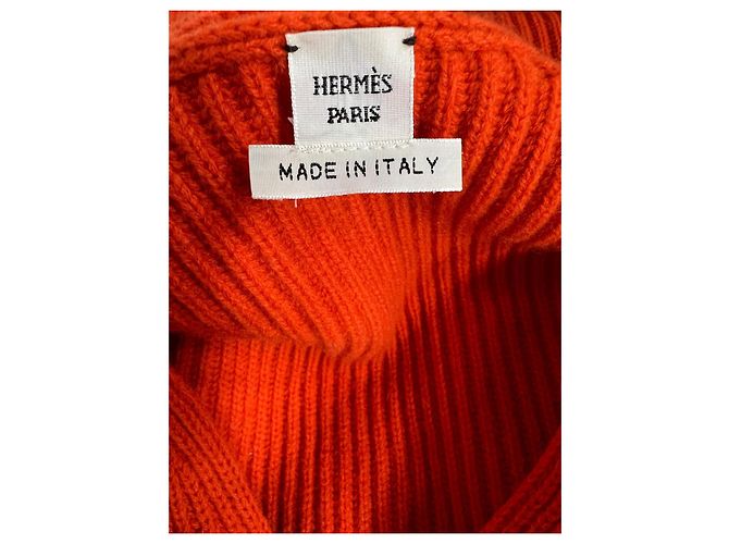 Hermès Strickkleid mit V-Ausschnitt aus orange Wolle Koralle - Ansicht 13