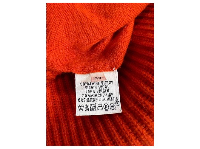 Hermès Strickkleid mit V-Ausschnitt aus orange Wolle Koralle - Ansicht 15
