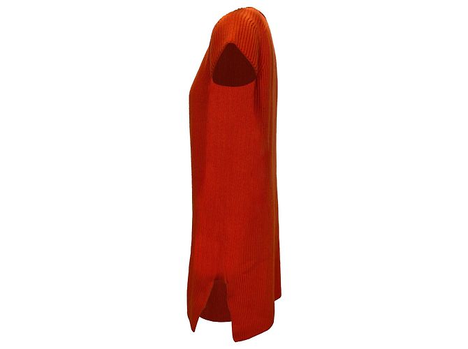 Hermès Strickkleid mit V-Ausschnitt aus orange Wolle Koralle - Ansicht 2