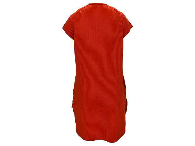 Hermès Strickkleid mit V-Ausschnitt aus orange Wolle Koralle - Ansicht 3
