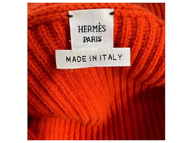 Hermès Strickkleid mit V-Ausschnitt aus orange Wolle Koralle - Ansicht 4