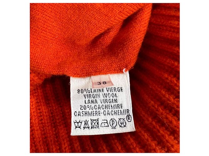 Hermès Strickkleid mit V-Ausschnitt aus orange Wolle Koralle - Ansicht 6
