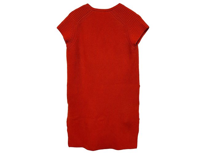 Hermès Strickkleid mit V-Ausschnitt aus orange Wolle Koralle - Ansicht 8