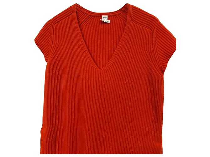 Hermès Strickkleid mit V-Ausschnitt aus orange Wolle Koralle - Ansicht 9