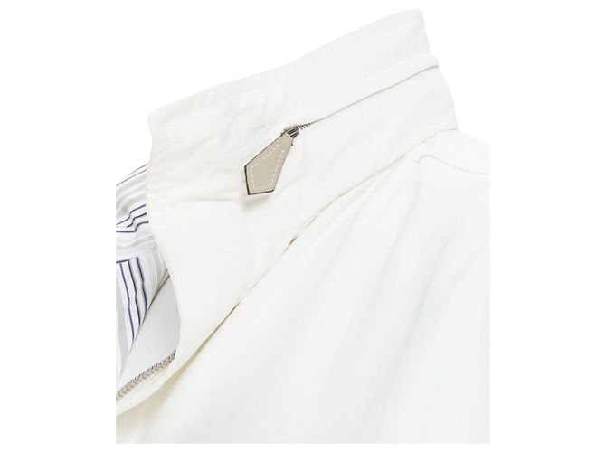 Hermès HERMES white outer leather zip pull striped cotton hooded anorak jacket - view 2