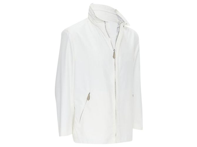 Hermès HERMES white outer leather zip pull striped cotton hooded anorak jacket - view 3