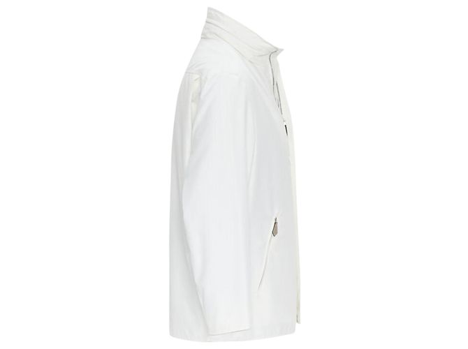 Hermès HERMES white outer leather zip pull striped cotton hooded anorak jacket - view 4