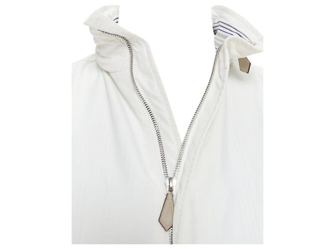 Hermès HERMES white outer leather zip pull striped cotton hooded anorak jacket - view 7