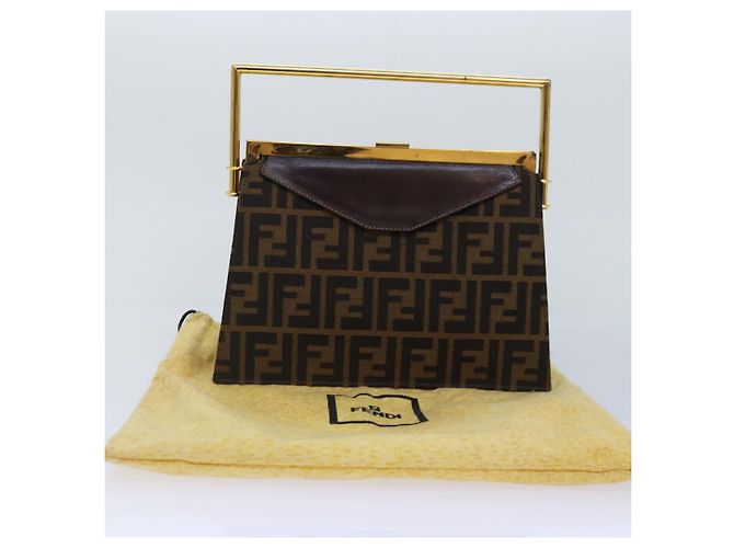 Borsa a mano in tela Zucca FENDI oro nero marrone Auth yk14520A D'oro - vista 12
