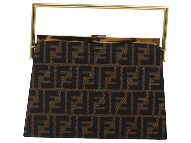 Borsa a mano in tela Zucca FENDI oro nero marrone Auth yk14520A D'oro - vista 2