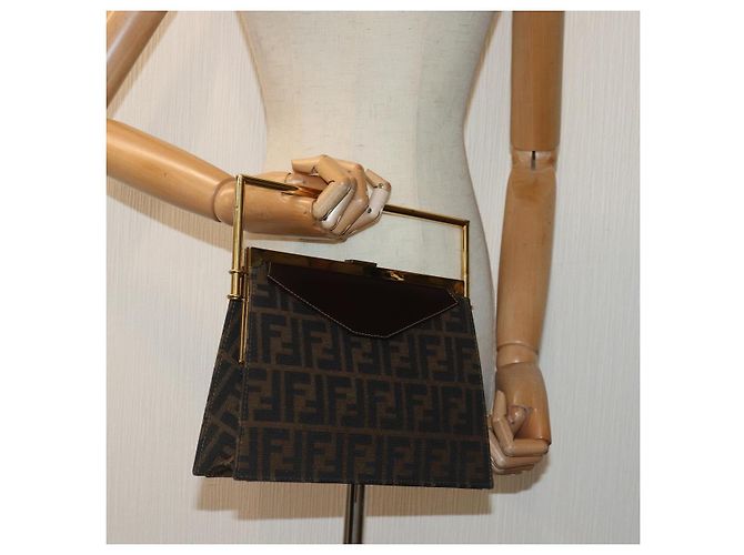 Borsa a mano in tela Zucca FENDI oro nero marrone Auth yk14520A D'oro - vista 22