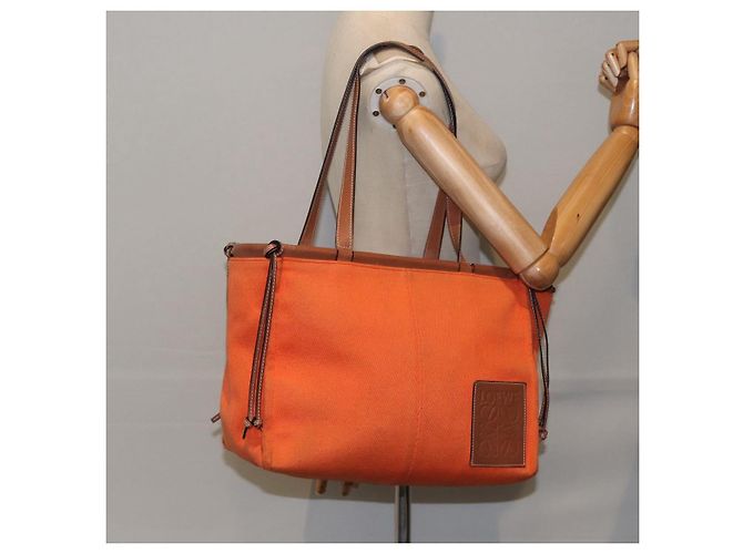 LOEWE Bolsa Anagrama de Lona Cuero Naranja Marrón Auth hk1621 Castaño - vista 23