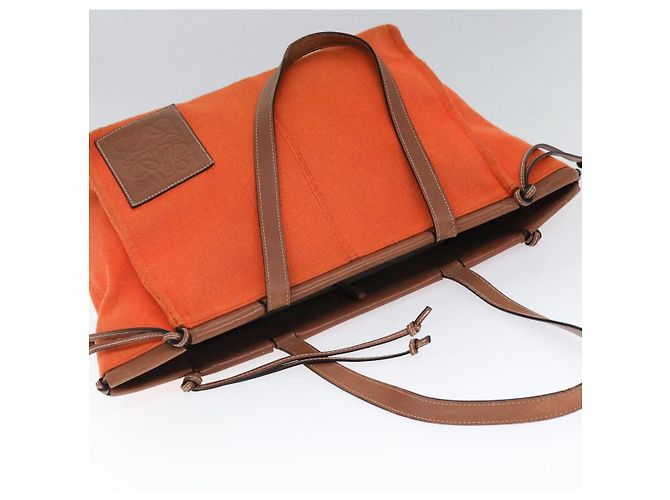 LOEWE Bolsa Anagrama de Lona Cuero Naranja Marrón Auth hk1621 Castaño - vista 6