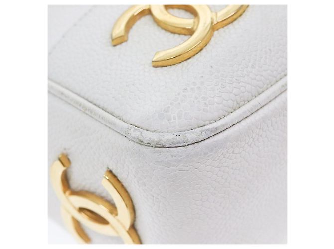 Borsa a spalla a catena CHANEL in pelle di vitello bianco oro CC Auth bs17674 D'oro - vista 15