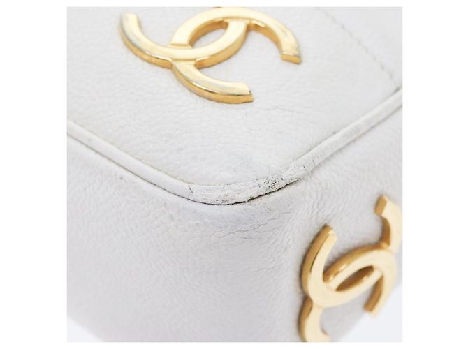 Borsa a spalla a catena CHANEL in pelle di vitello bianco oro CC Auth bs17674 D'oro - vista 16