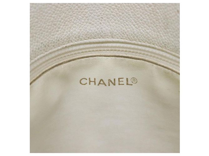 Borsa a spalla a catena CHANEL in pelle di vitello bianco oro CC Auth bs17674 D'oro - vista 19