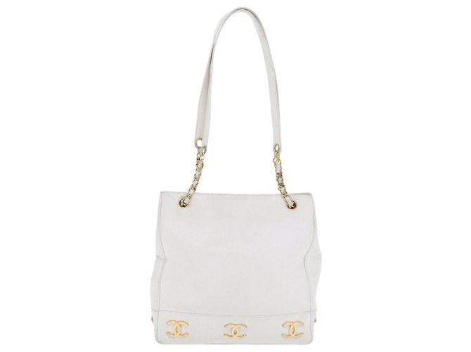 Borsa a spalla a catena CHANEL in pelle di vitello bianco oro CC Auth bs17674 D'oro - vista 2