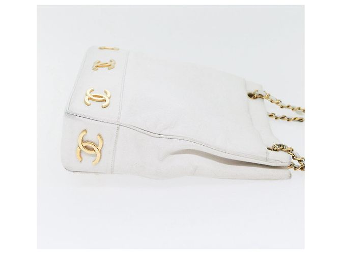 Borsa a spalla a catena CHANEL in pelle di vitello bianco oro CC Auth bs17674 D'oro - vista 3