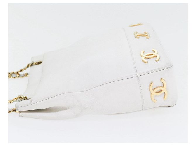 Borsa a spalla a catena CHANEL in pelle di vitello bianco oro CC Auth bs17674 D'oro - vista 4