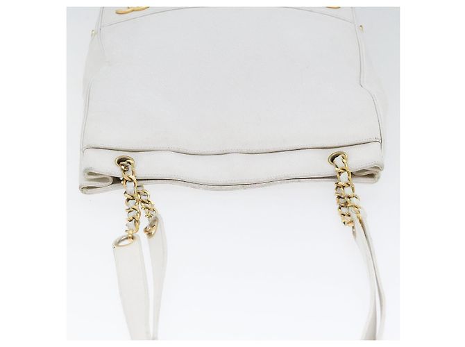 Borsa a spalla a catena CHANEL in pelle di vitello bianco oro CC Auth bs17674 D'oro - vista 6