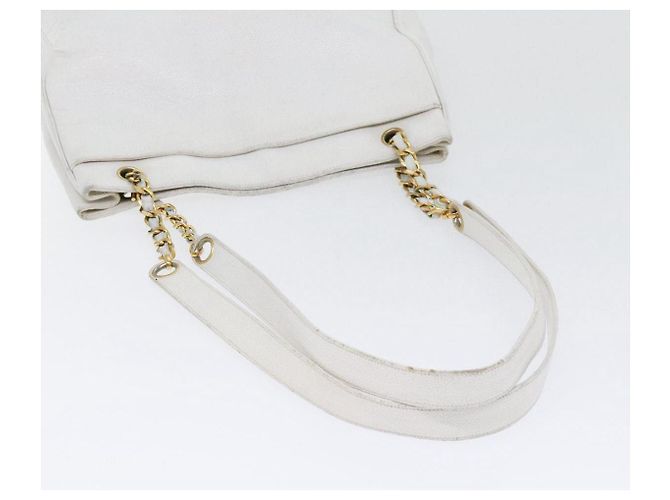 Borsa a spalla a catena CHANEL in pelle di vitello bianco oro CC Auth bs17674 D'oro - vista 7