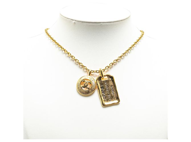 Gold Chanel CC runde und Rue Cambon Anhänger Halskette vergoldet Golden - Ansicht 7
