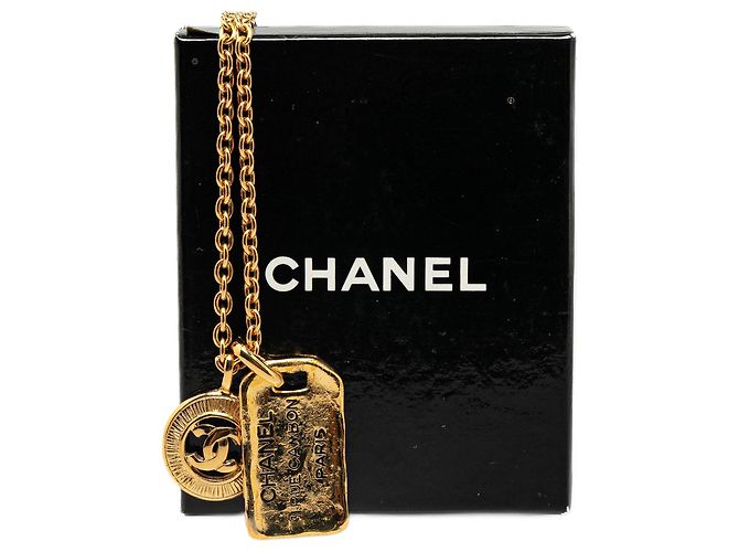Gold Chanel CC runde und Rue Cambon Anhänger Halskette vergoldet Golden - Ansicht 8