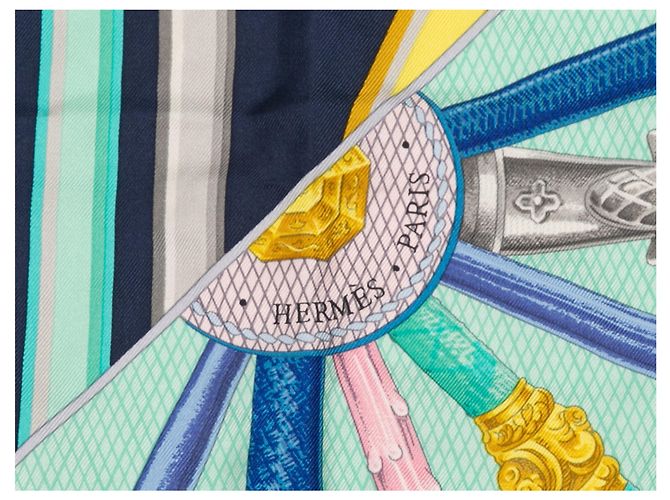 Foulard in seta stampato Hermès Les Cannes motivo blu e multicolore - vista 2