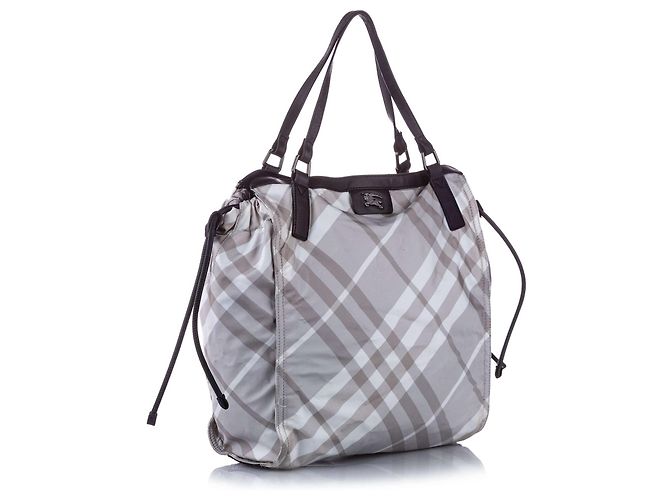 Bolsa tote de nylon Burberry Mega Check cinza com fivela - vista 2