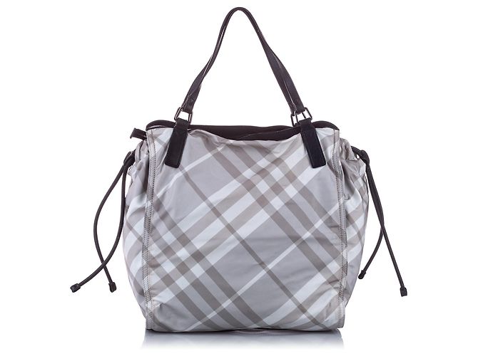 Bolsa tote de nylon Burberry Mega Check cinza com fivela - vista 4