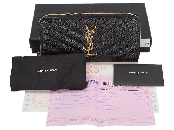 Yves Saint Laurent Black YSL Monogram Zip Around Leather Long Wallet - view 2