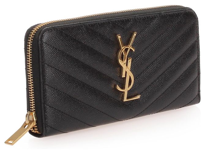 Yves Saint Laurent Black YSL Monogram Zip Around Leather Long Wallet - view 3