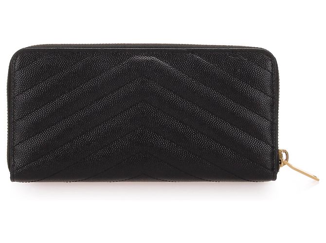 Yves Saint Laurent Black YSL Monogram Zip Around Leather Long Wallet - view 5