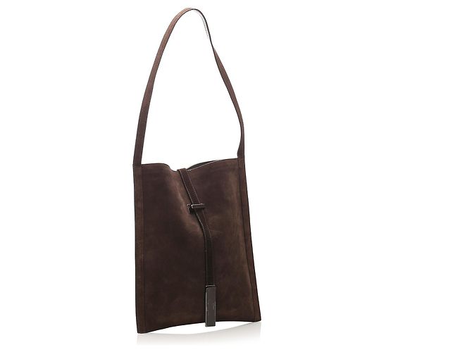 Borsa a spalla in suede marrone Gucci - vista 2