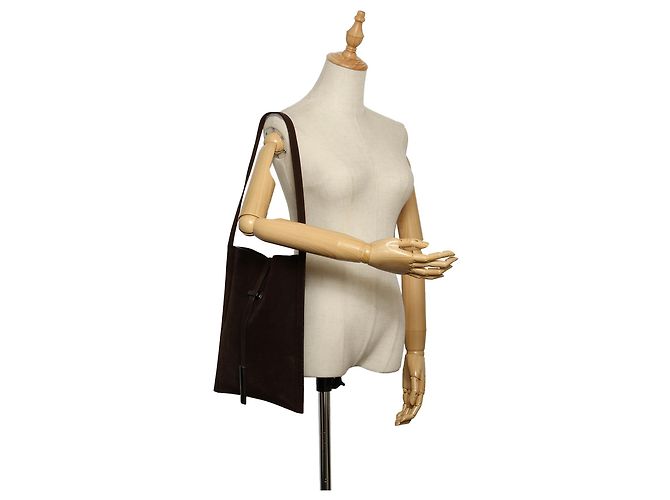 Borsa a spalla in suede marrone Gucci - vista 9