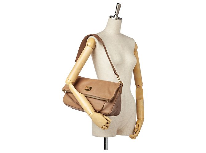Céline Borsa a tracolla in pelle marrone Celine Fold-Over - vista 4