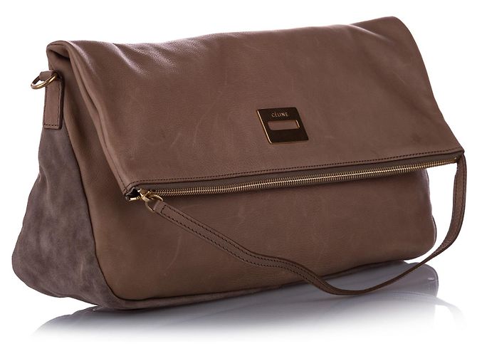 Céline Borsa a tracolla in pelle marrone Celine Fold-Over - vista 5
