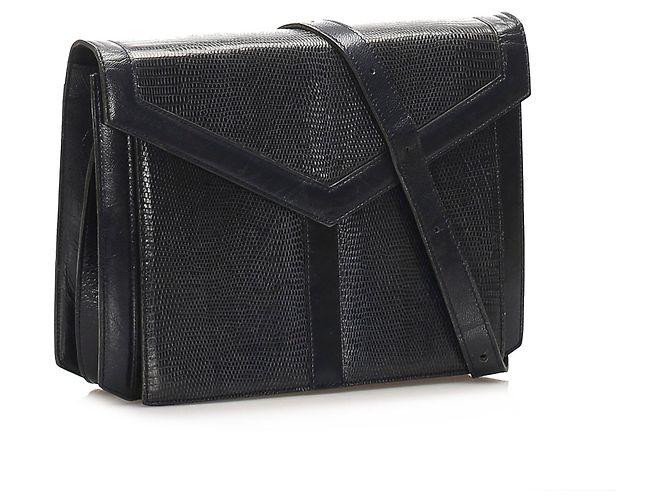 Yves Saint Laurent Borsa a tracolla in pelle di lucertola marrone YSL - vista 3