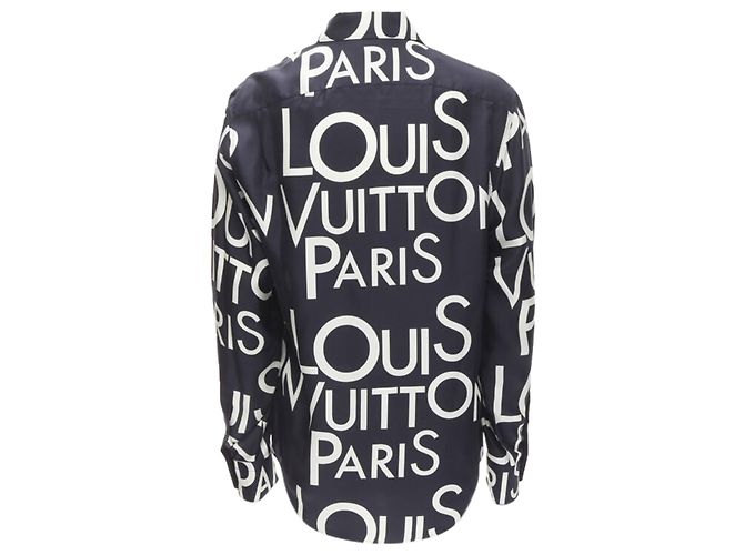 Camicia in seta 100% LOUIS VUITTON VIRGIL ABLOH con logo tipografico blu navy e bianco - vista 5