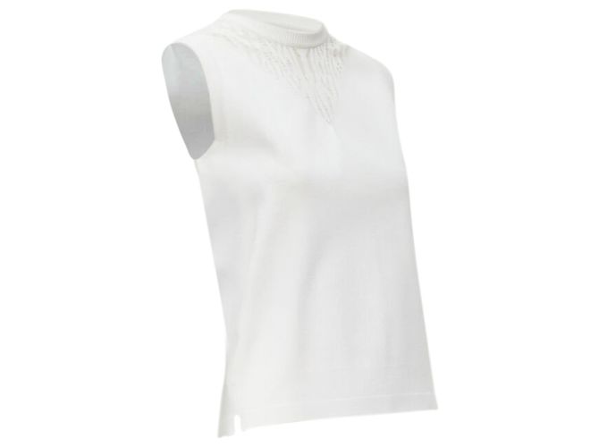 Louis Vuitton White Viscose Polyester Lace Knit Collar Sleeveless Vest S - view 3